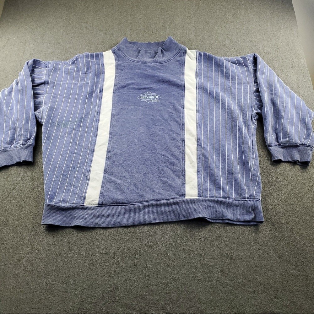 Vintage J Taverniti mockneck Sweatshirt Mens L Blue Boxy Fit Striped Made France
